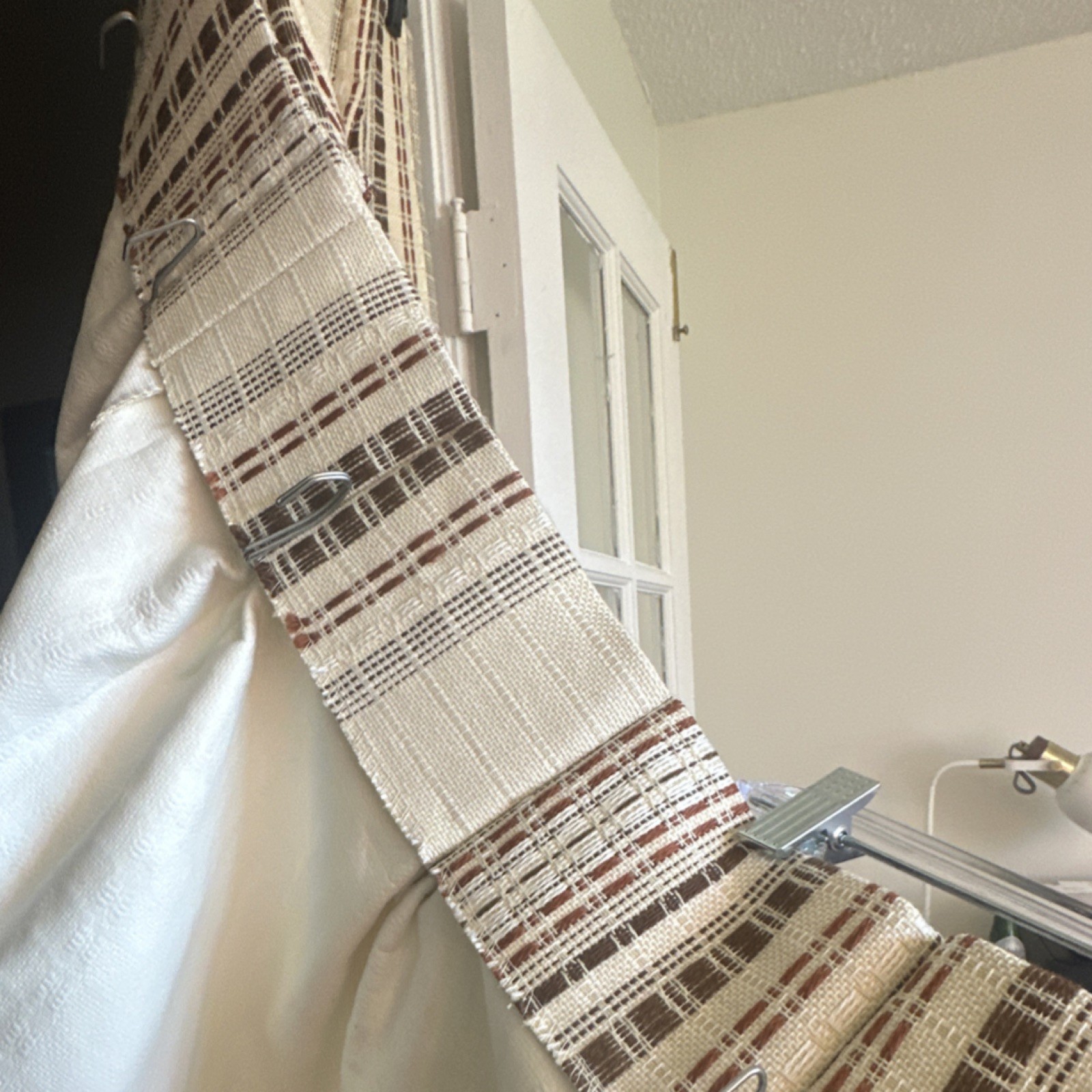 Vintage Striped Pinch Pleat Very Detailed Curtain Beige Brown Cream Heavy 80×85