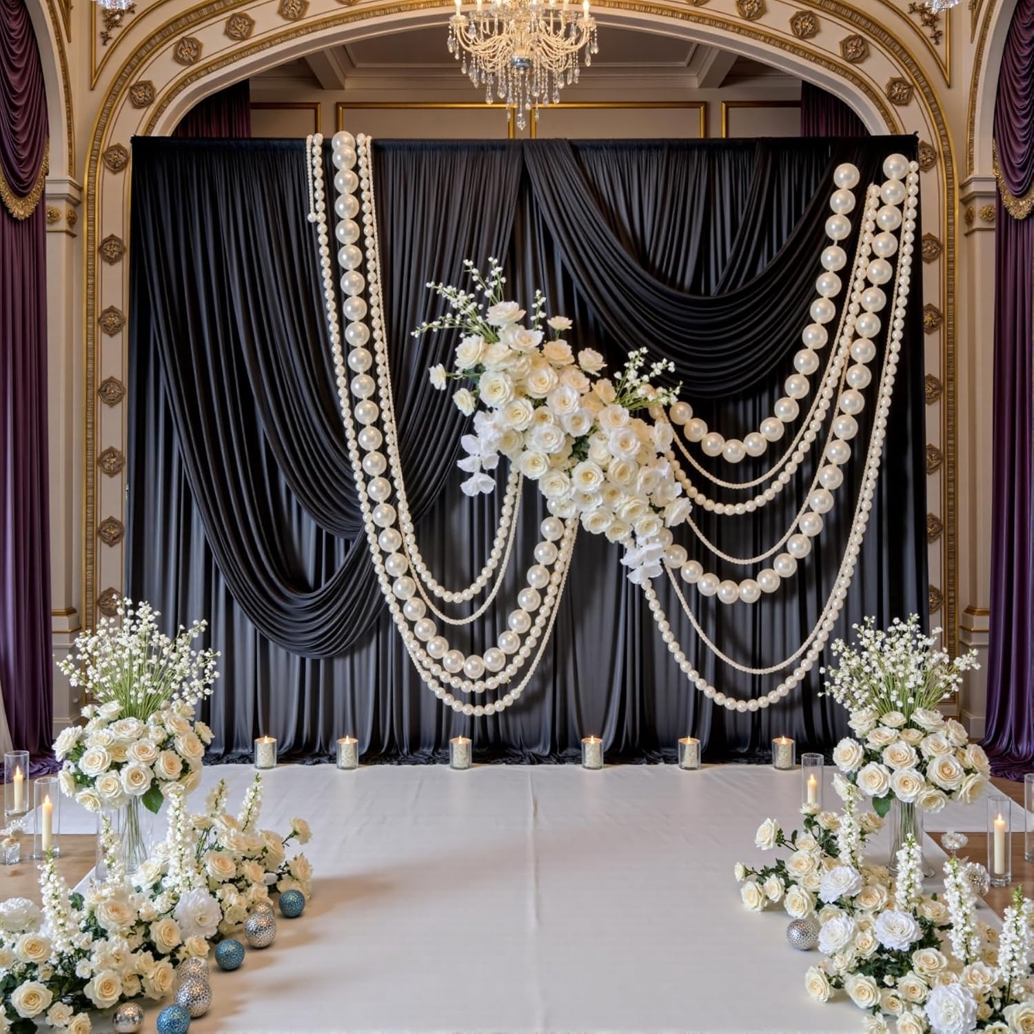 30ft x 10ft Black Backdrop Curtain – 6 Panels Polyester Drapes for Events
