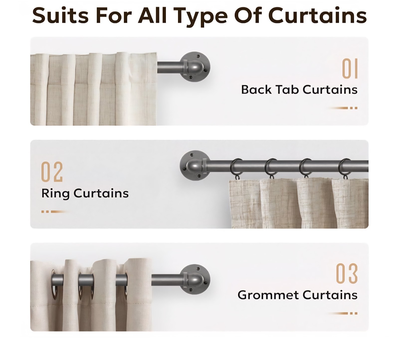 Curtain Rod for Windows 1 In Industrial Wrap Around Grey, 66″-120″ In or Outdoor