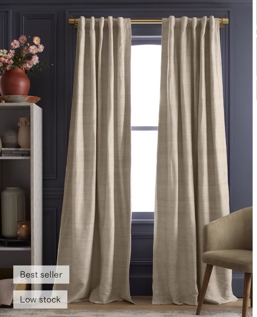 NWOT Quince Raw Silk Sand Set 2 Room Darkening Curtain Panels 48”x96”