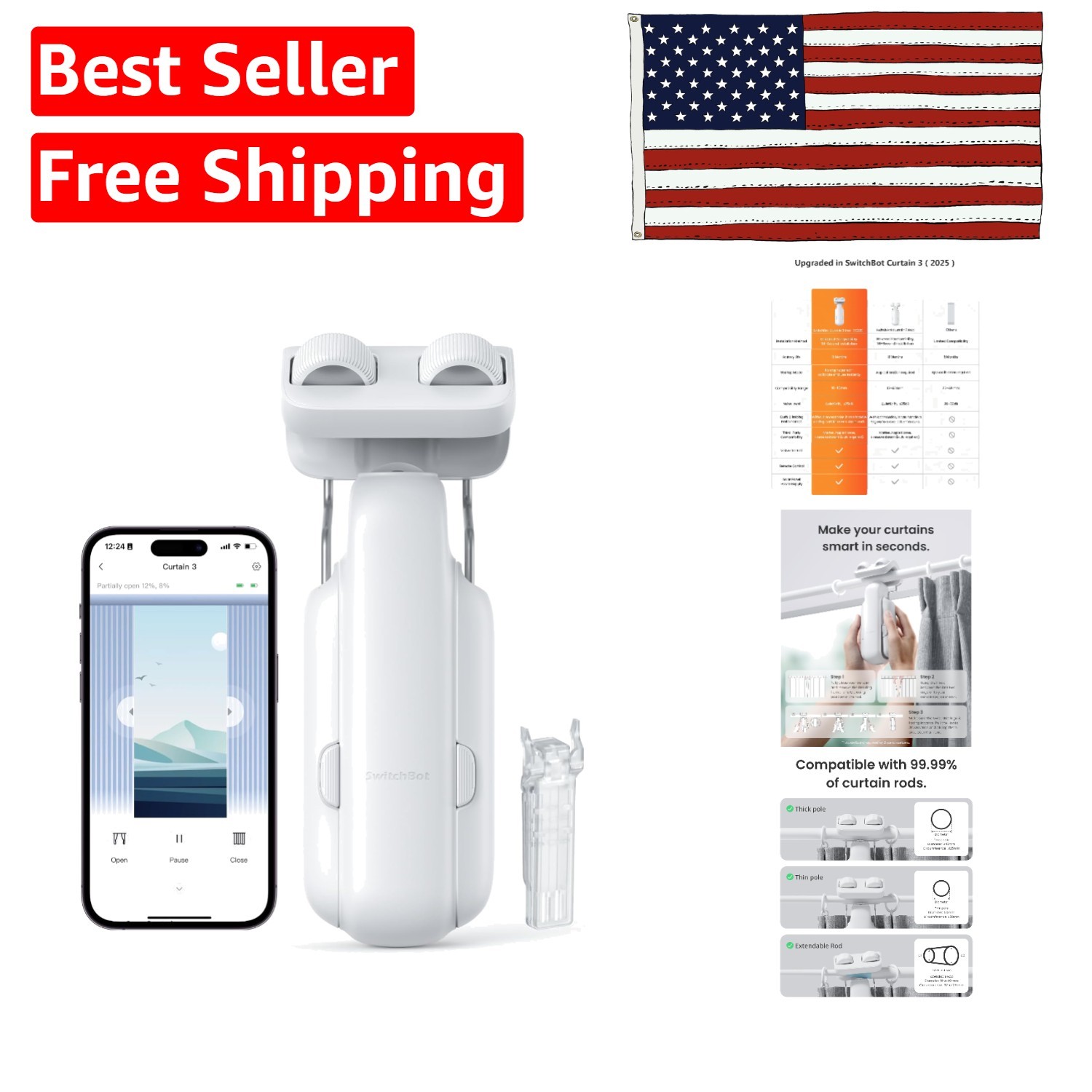 High-Performance Automatic Curtain Opener – Compatible with Alexa & Google Home