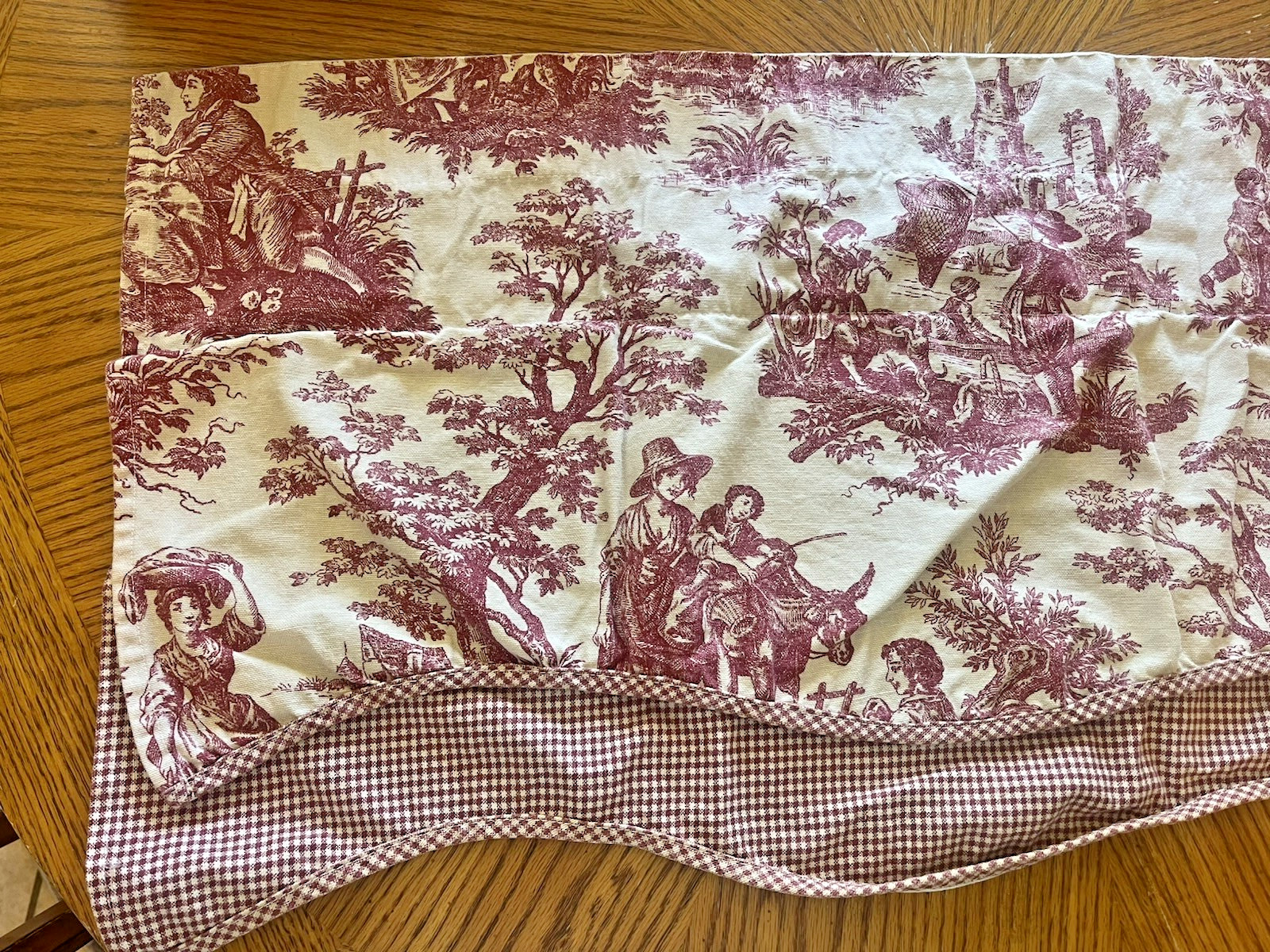 Toile Valance Burgundy Red Off White Beige Gingham Check French Country 74×15.5″