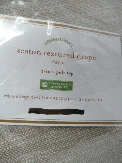 Pottery Barn Seaton Textured cotton Lined Drape one 50x 96″ flax
