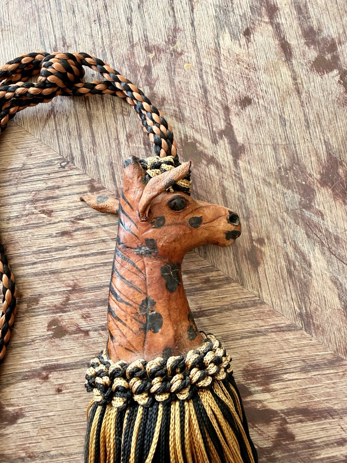 Vintage Leather Giraffe Curtain Tieback Hollywood Glam Decor