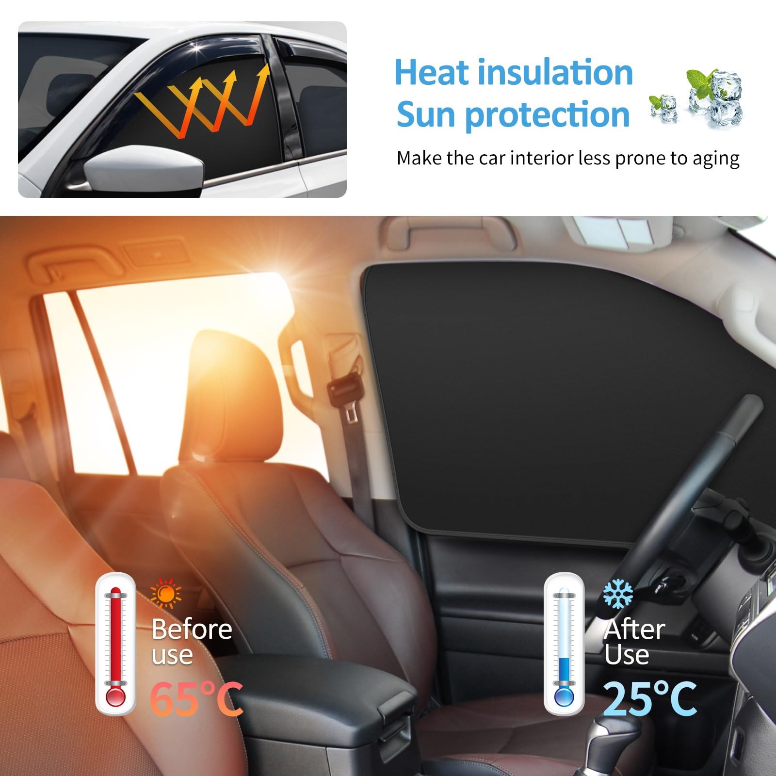 Car Window Sun Shades Curtains – Magnetic Privacy front and back-4pcs, Black