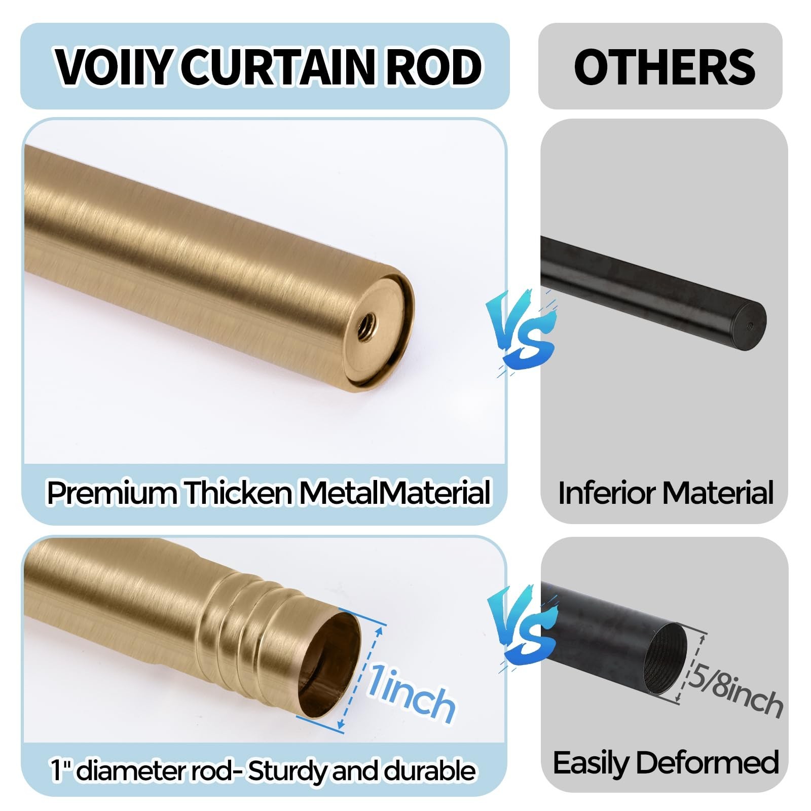 Gold Curtain Rods for Windows 66 to 120 Inch(5.5-10 Feet),1″ Diameter Drapery…