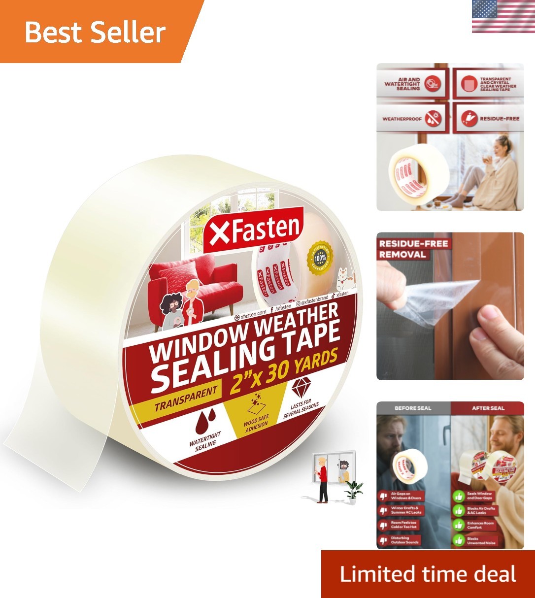Durable Transparent Window Insulation Tape – 2″ x 30 Yards, UV & Water Resistant