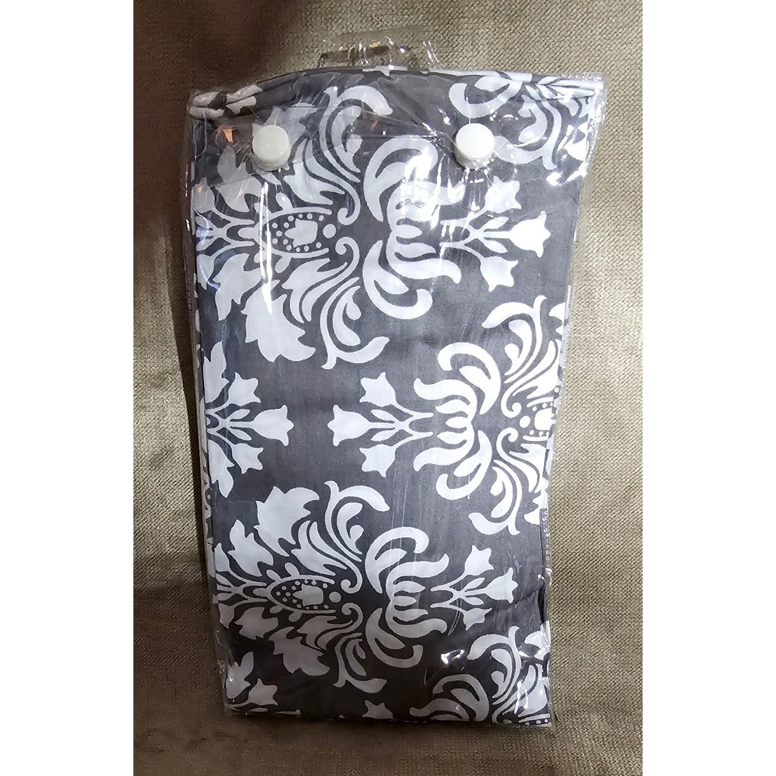 Damask Curtain Panel Charcoal Grey White Ornate Floral Scroll Window Treatment
