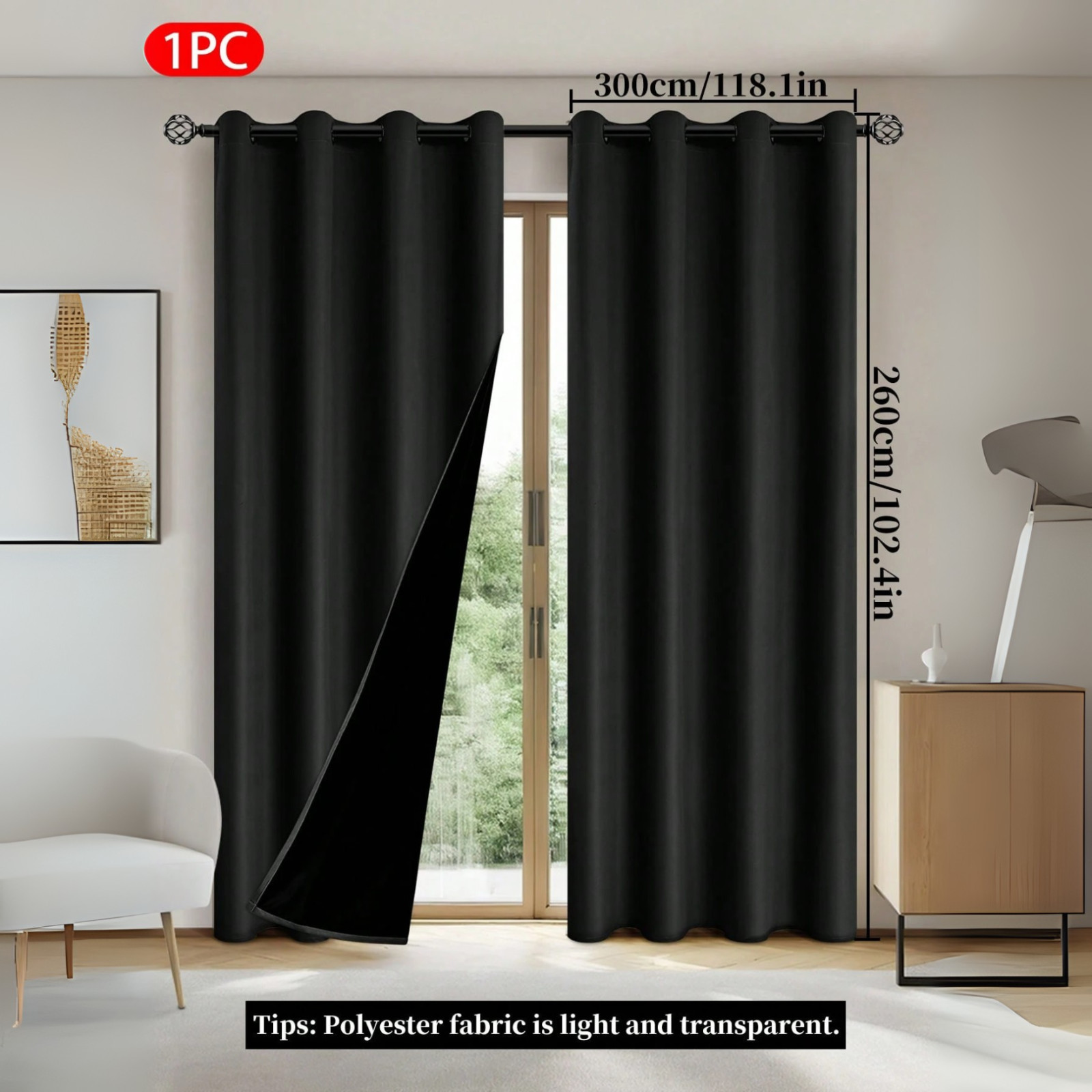 1pc Blackout Curtains Thermal Insulated Window Curtain Panel Living Room Bedroom