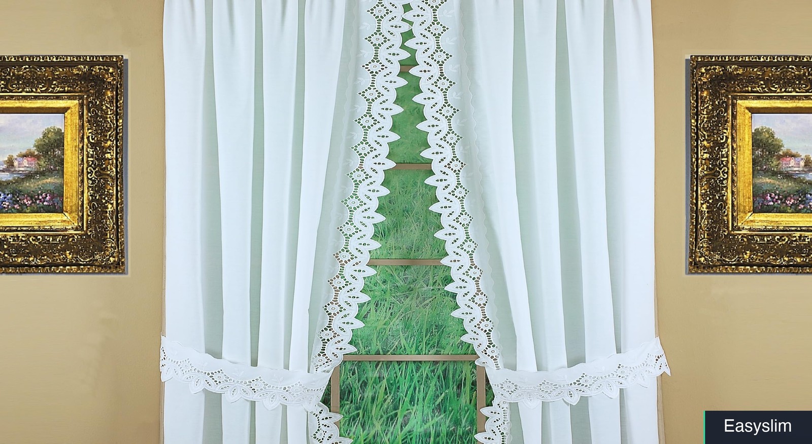 Curtain Panel Pair 80×84 Inch White Battenberg Eyelet 4 Piece Set