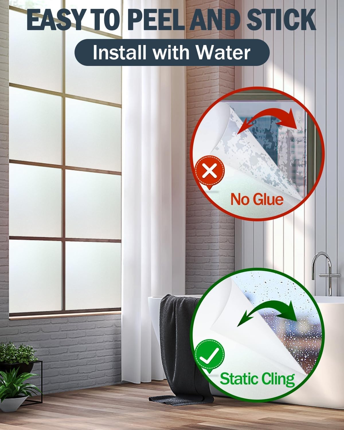 Frosted Glass Window Privacy Film 24 Hour Two Way and Windows (17.5 x 78.7 Inch)