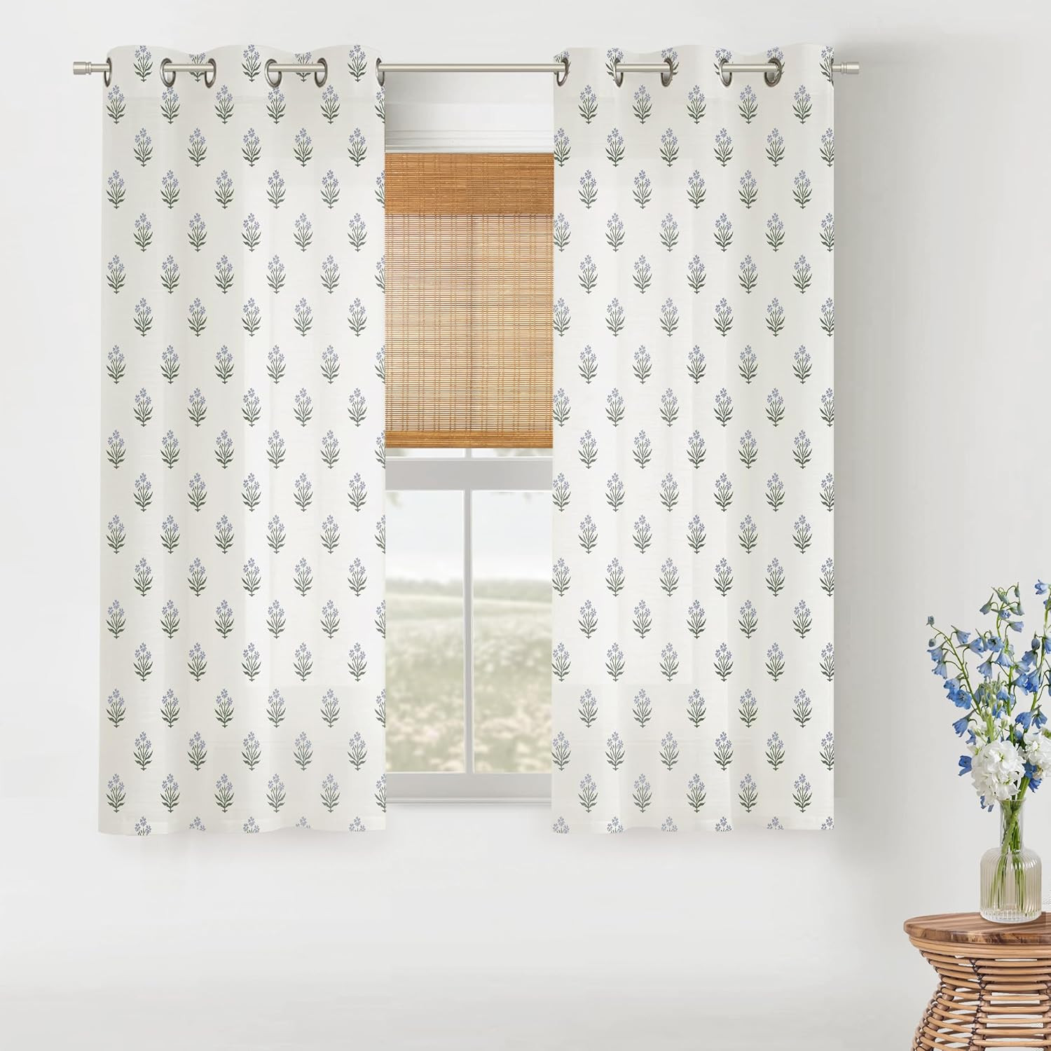 Short Floral Patterned Curtains for Bathroom Window, 45 Inch Length Light Filter