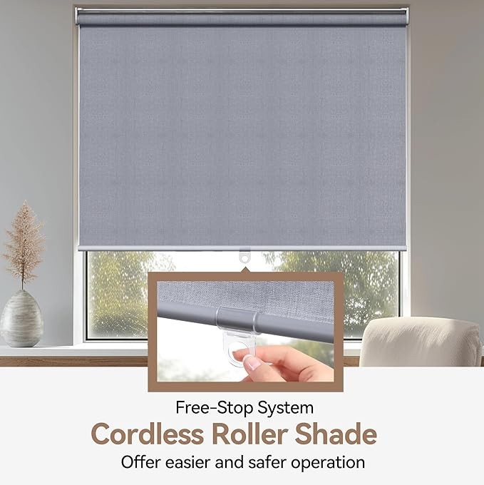 100% Blackout Roller Window Shades, 40″ x 72″ Free-Stop Pull Down Shades, Light