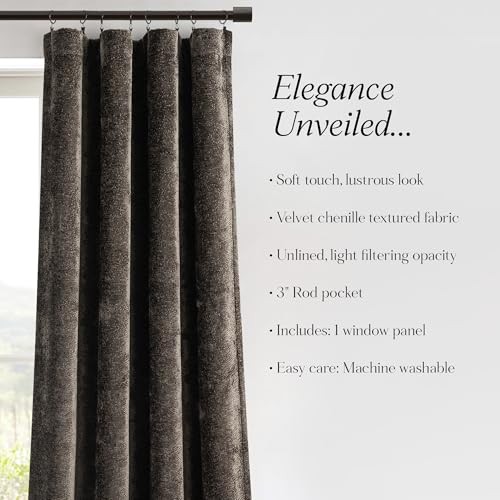 – Curtain, Single Velvet Chenille Window 52″W x 84″L (Pack of 1) Aspen Brown