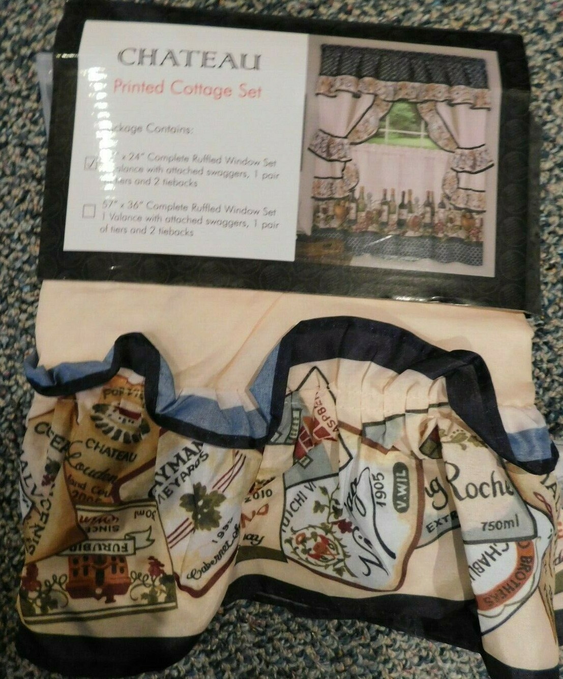 Chateau Printed Cottage Set Valance & Tier Set “Wine Bottles”