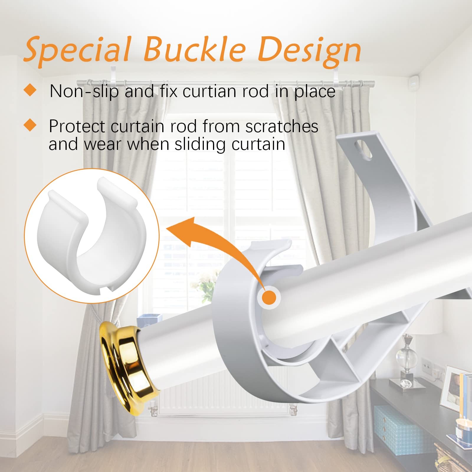 4 PCS Ceiling Curtain Rod Holder Heavy Duty Brackets White Hooks 1 Inch Poles