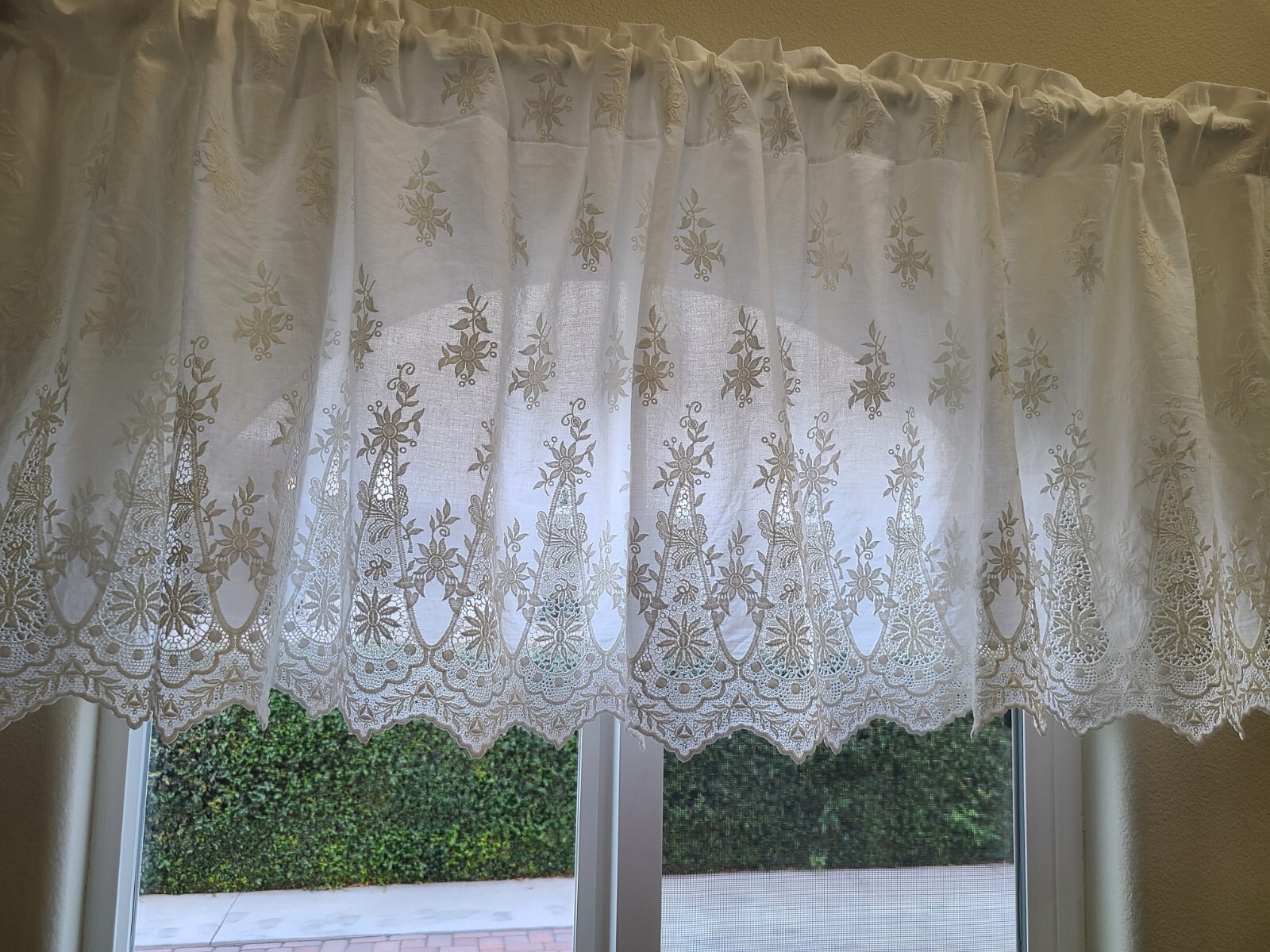 Beautiful White Embroidered Kitchen Half Curtain White Sheer Rod Pocket Curtain
