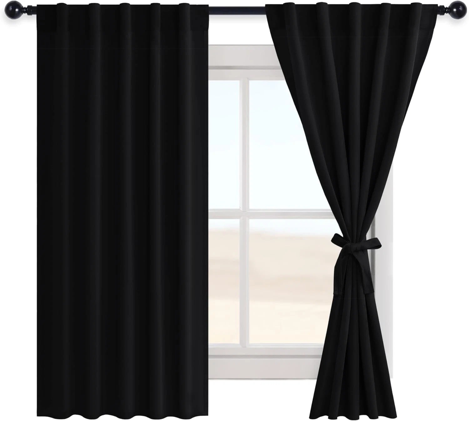 Hiasan Black Out Curtains 63 Inch Long Sewn with Tiebacks, Rod Pocket & Back Tab