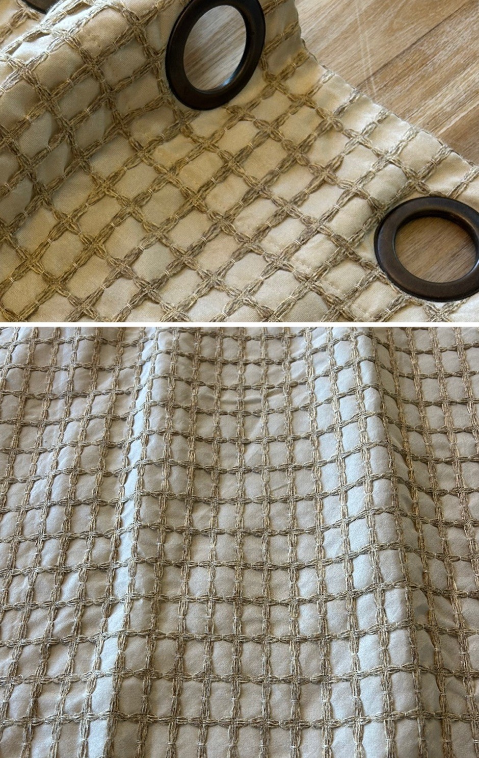 Pier 1 Jute Waffle Curtain Drapes Textured Lined Boho Coastal 50×84” 2 Panels