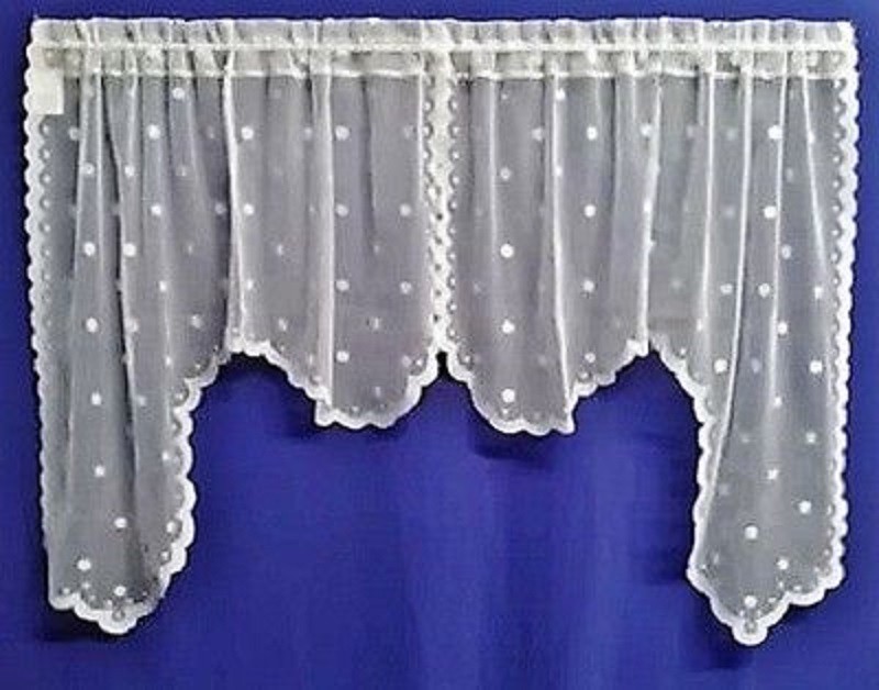 White Heritage Lace Window Swag Pair Swiss Dots 56″ x 28″ Kitchen Bedroom