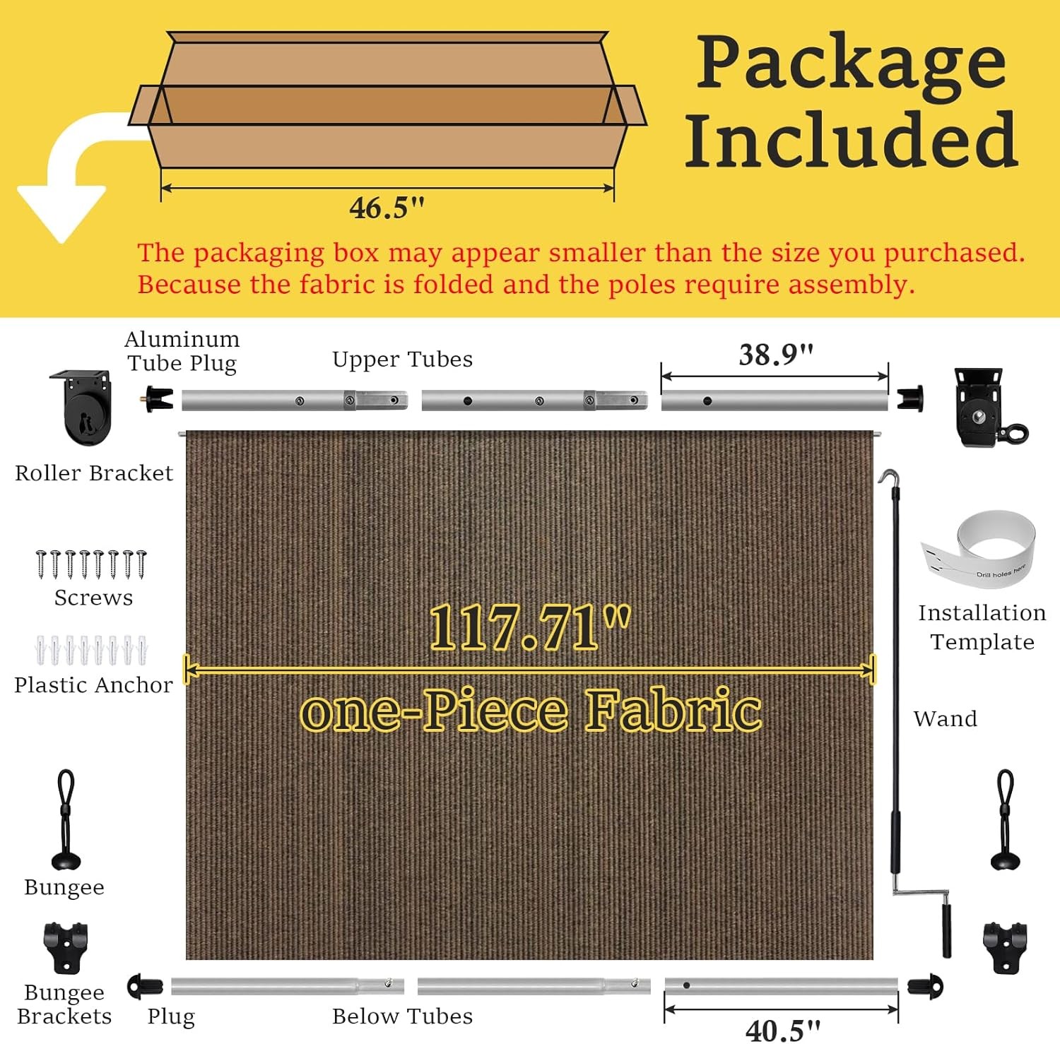 10′ W x 8′ H Outdoor Roller Shades, Cordless Patio Roll Up Outdoor Blinds with 2