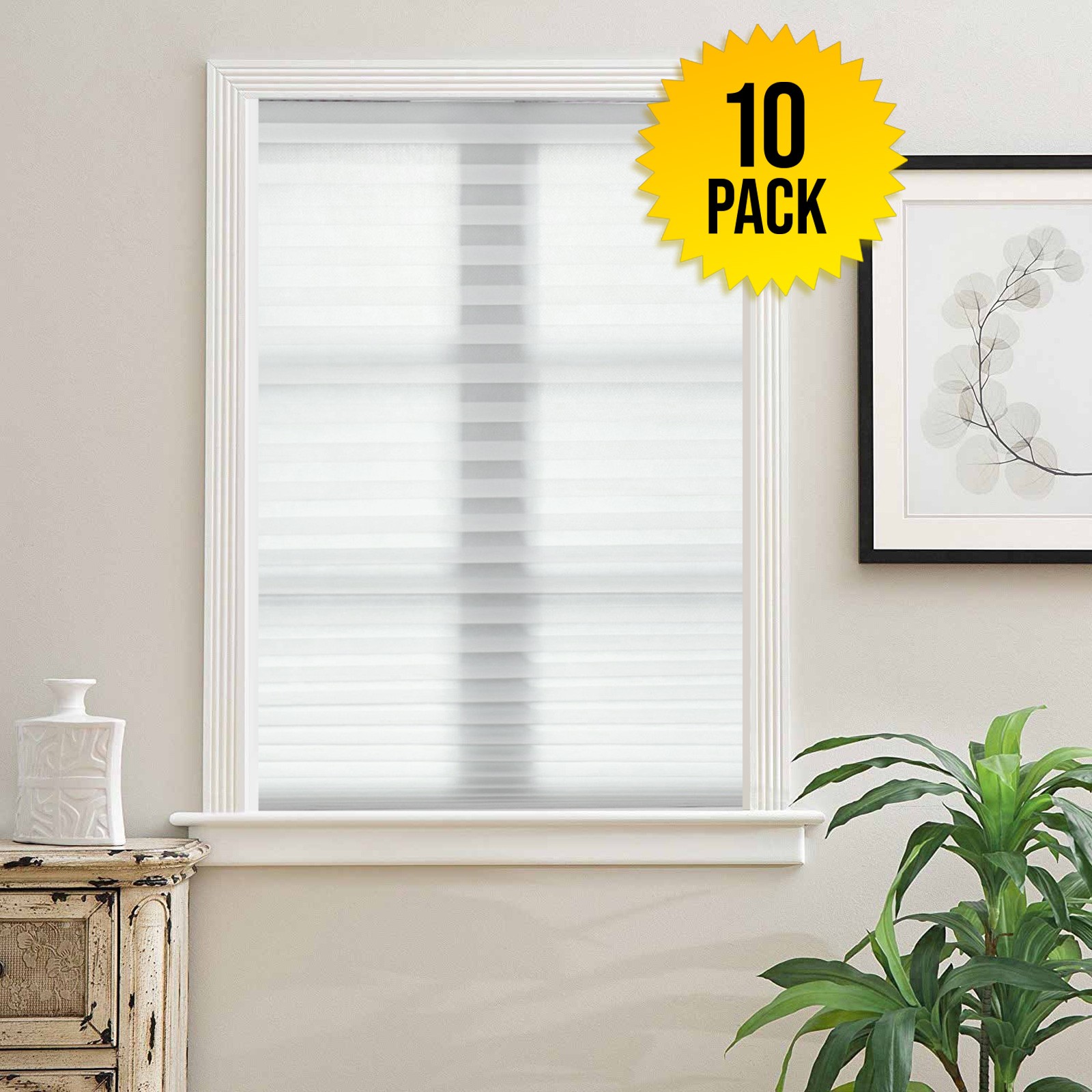 Light Filtering 10-Pack Non Woven Fabric Cordless White Window Blinds 48″x72″