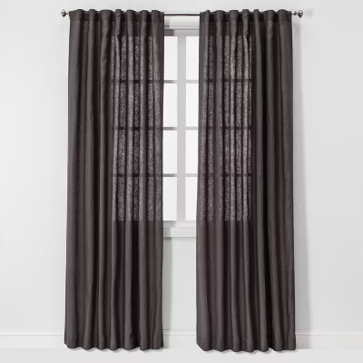 Threshold Light Filtering Linen Window Curtain Panel Traditional Beige