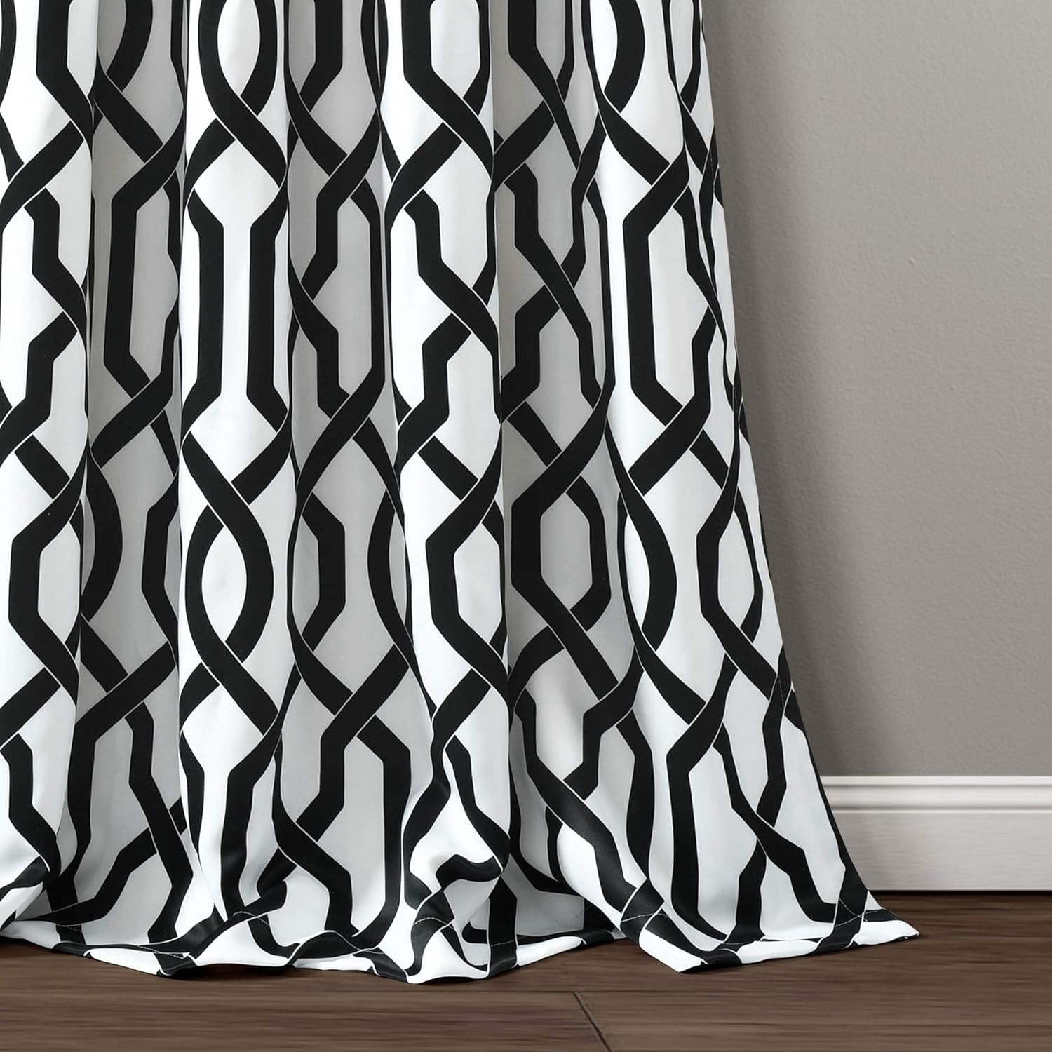 Edward Trellis Light Filtering Curtains, Black & White, 52×95″ Pair
