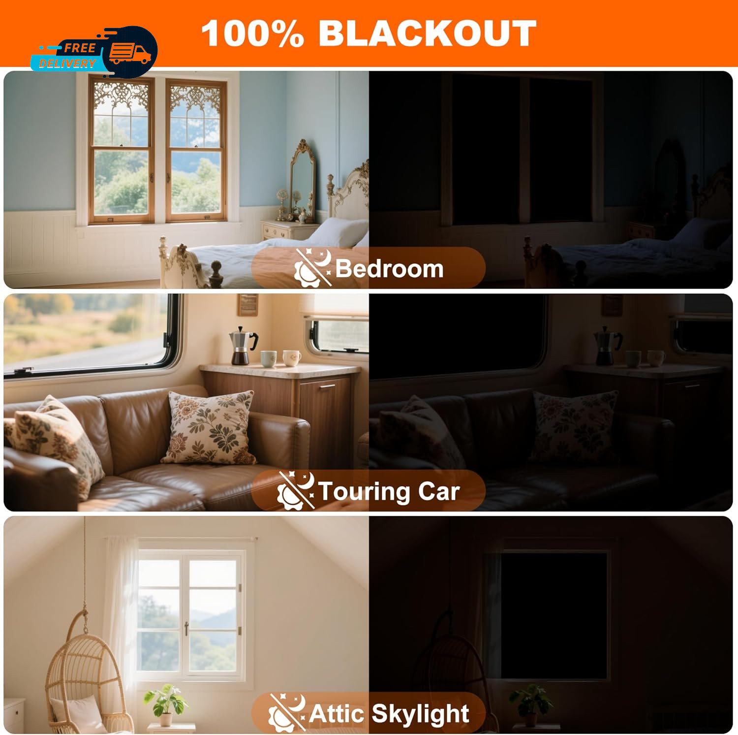 100% Black Out Window Cover Portable Blackout Shades Adhesive Thermal Blackout