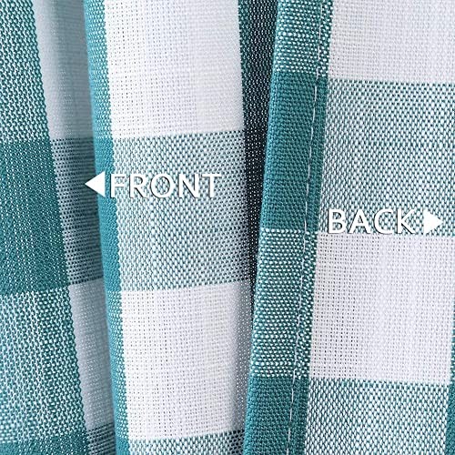 Teal Dark Blue Buffalo Check Valance for Kitchen, Plaid Gingham Teal/White