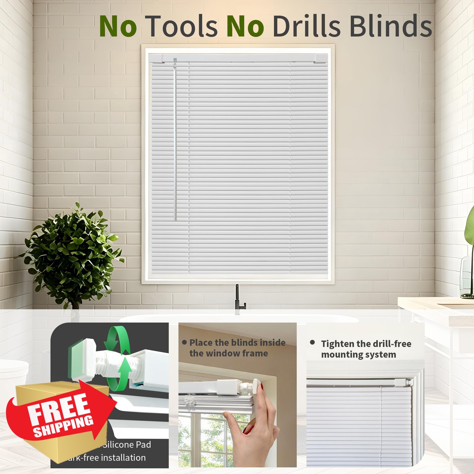 AURILOFT 1″ Cordless Mini Blinds 20.5″W x 64″H White