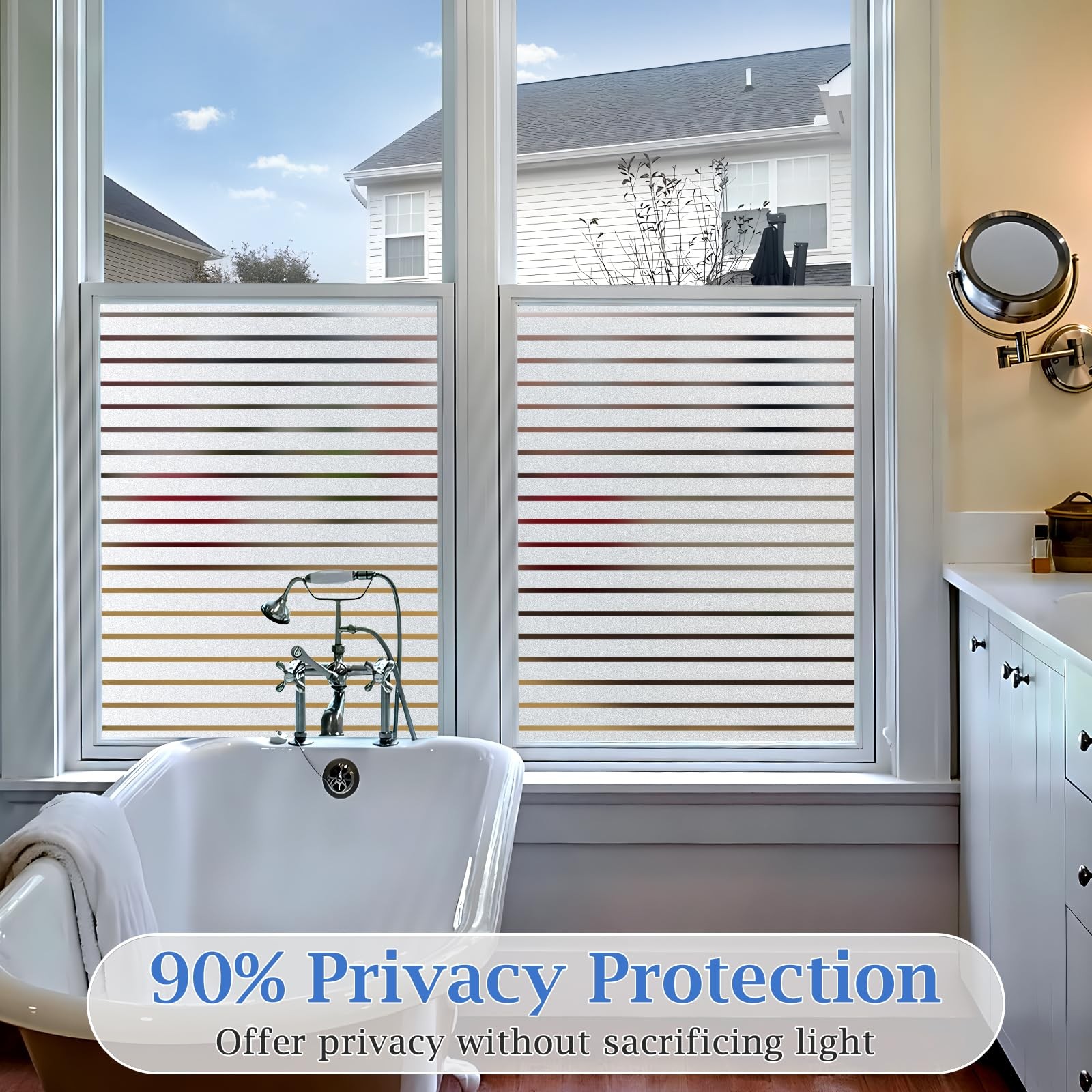 Viseeko Blinds Style Window Privacy Film, 17.5 x 78.7 Inch, Frosted Stripe