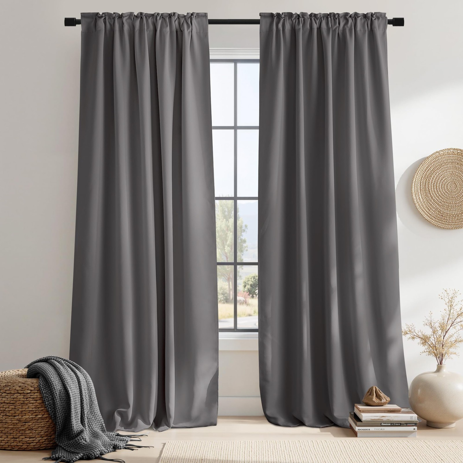 Light Reducing Curtain Panels Window Draperies – (Grey Color) 52×84 inch, 2 P…