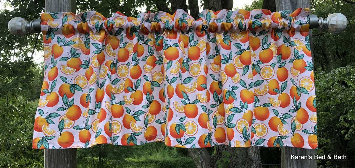 Orange Citrus Fruit Valance Botanical Blossom Slices Pink Kitchen Curtain