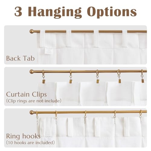 Pinch Pleated Linen Blend Curtains 38″W x 63″L (Pack of 2) Pinch Pleated White