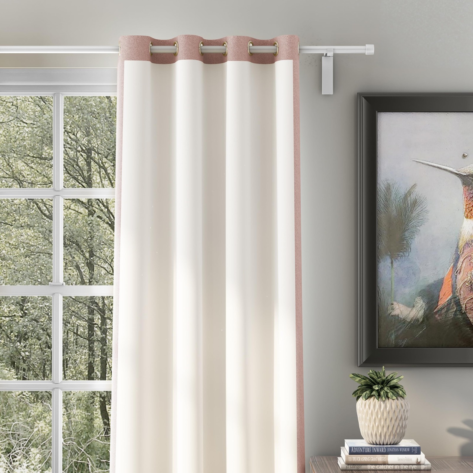 Casableu Herringbone Texture 2 Piece Polyester Eyelets Steel Curtains Tie Back