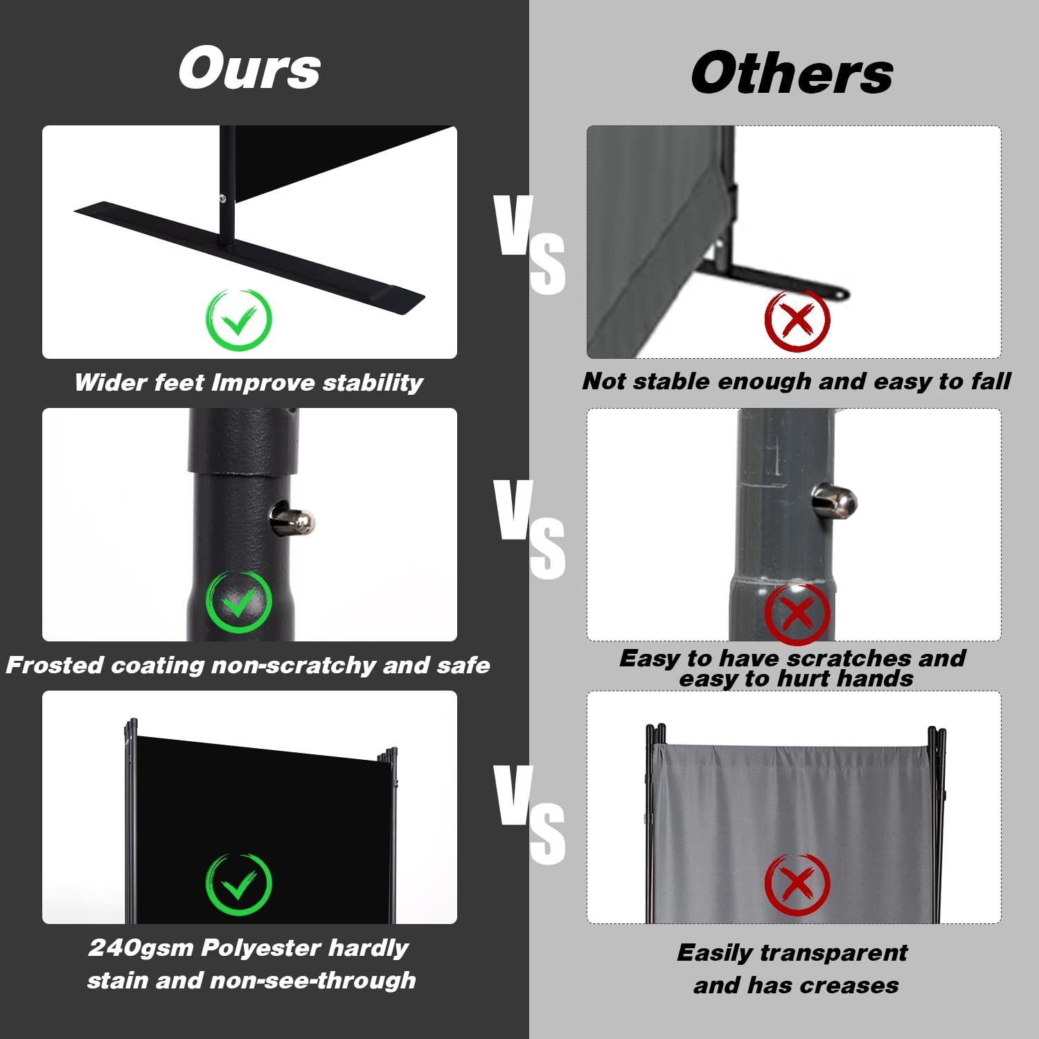 Room Divider, 4 Panel Folding Privacy Screens with Wider Feet, Black | 136″ W…