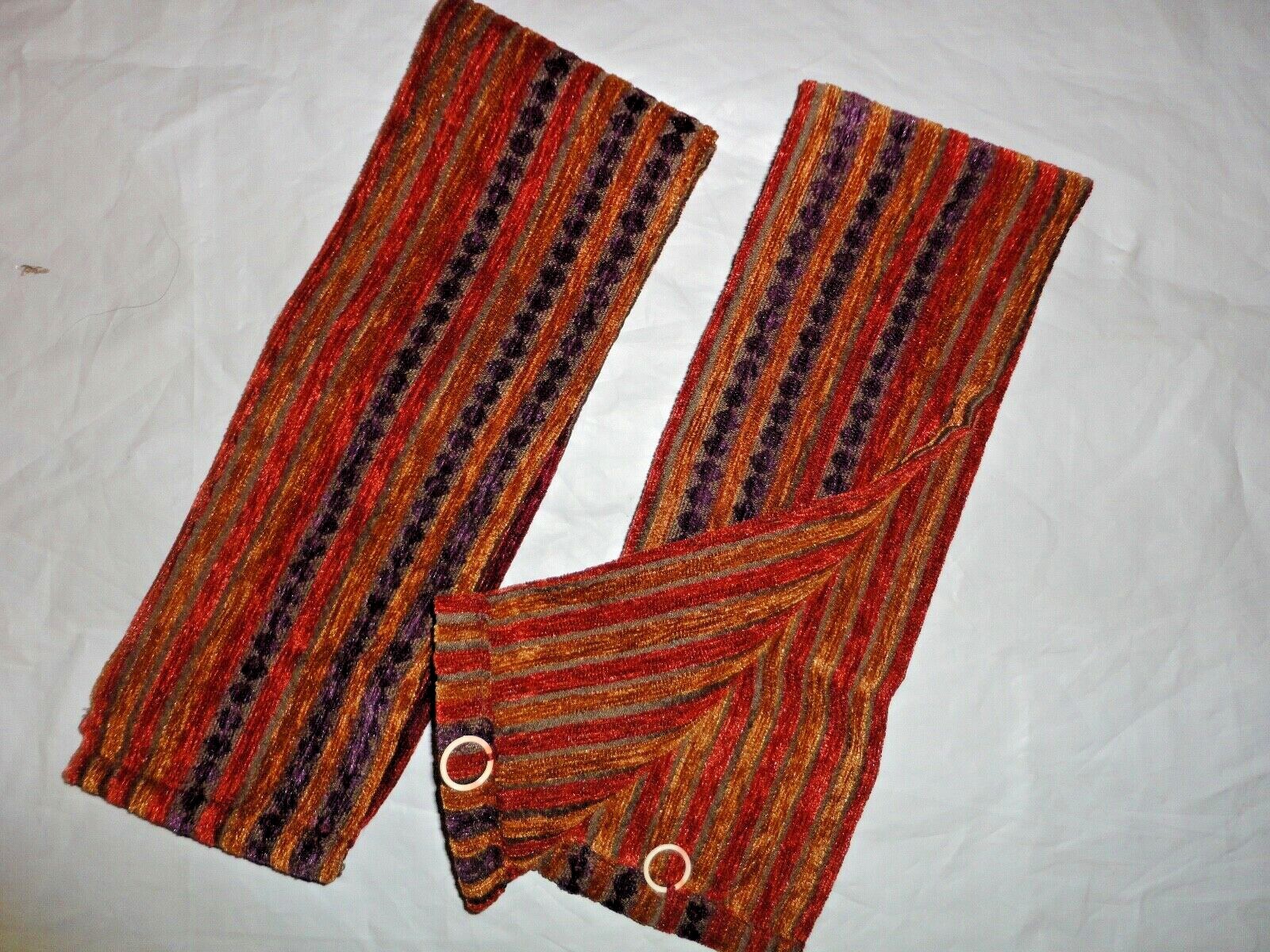 CROSCILL PLATEAU CHENILLE RUST SOUTHWESTERN STRIPE (2) CURTAIN TIEBACKS 4″ x 23″