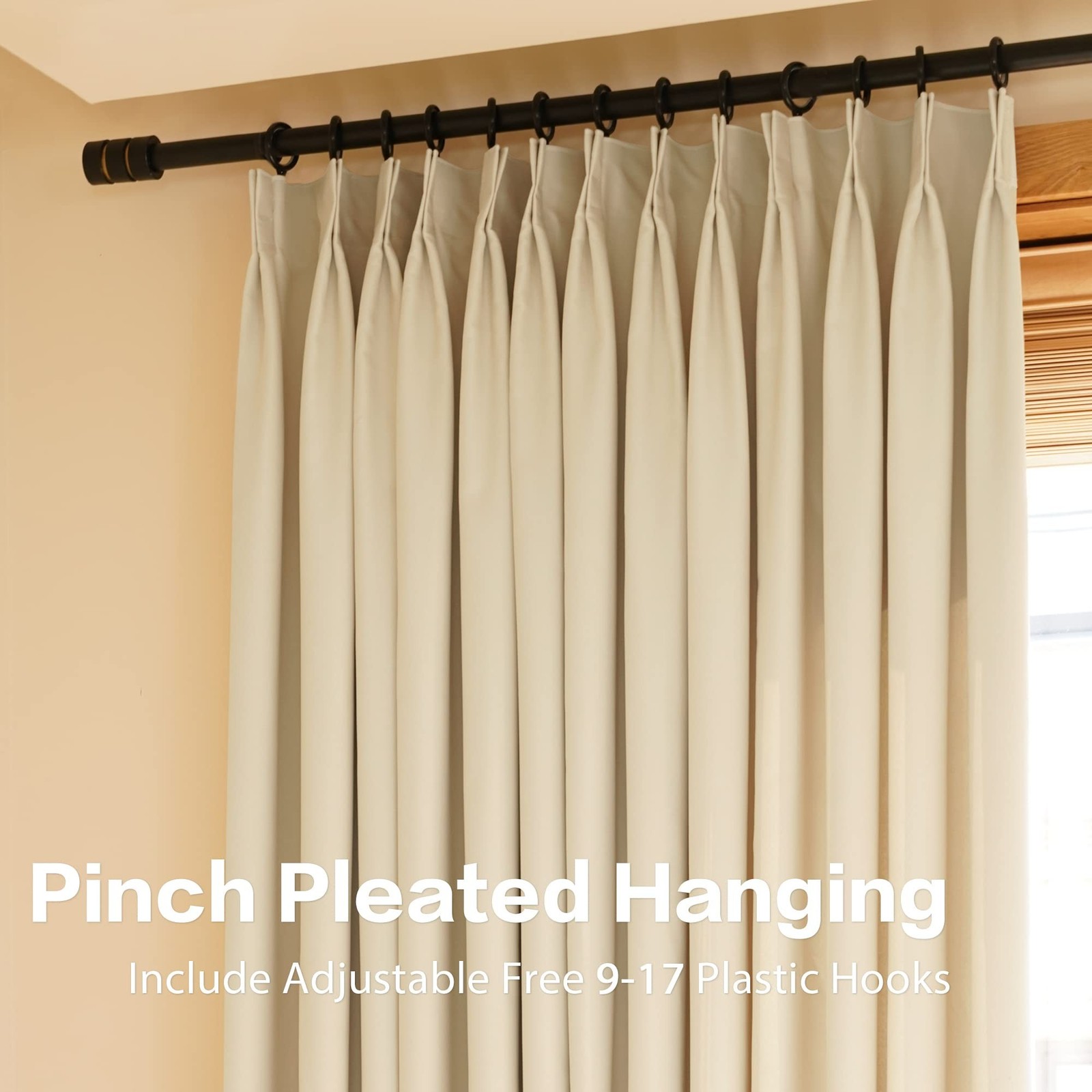 HUTO Pinch Pleat Beige Curtains Solid Thermal Insulated 96 Inches Long for Li…