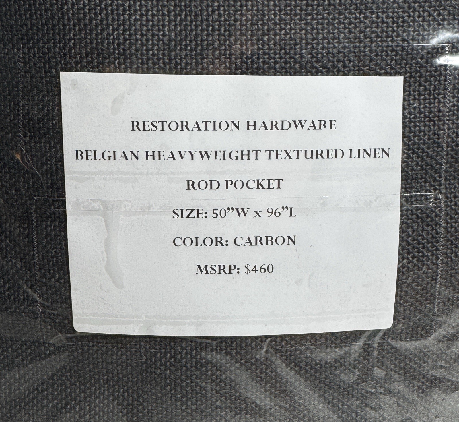 Restoration Hardware Heavyweight Textured Belgian Linen Drape RP 50 x 96 Carbon
