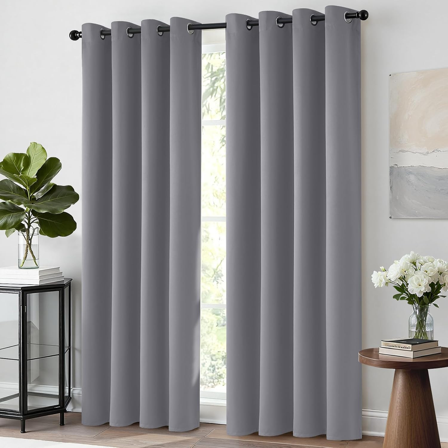 Room Darkening Gray Blackout Curtains 84 Inch Long Light Blocking Thermal Insula