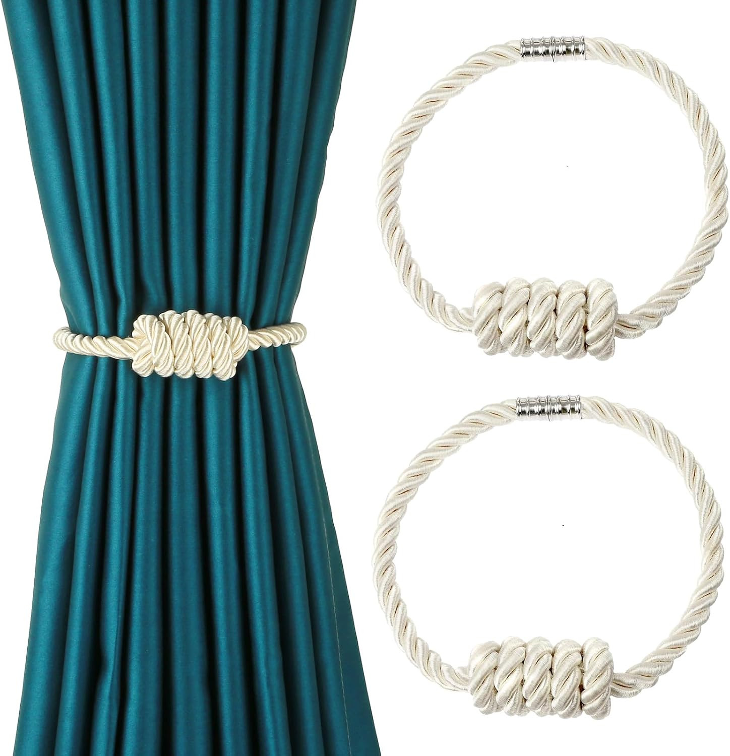 2 Pack Beige Strong Magnetic Curtain Tiebacks Outdoor Elegant Decorative Tie