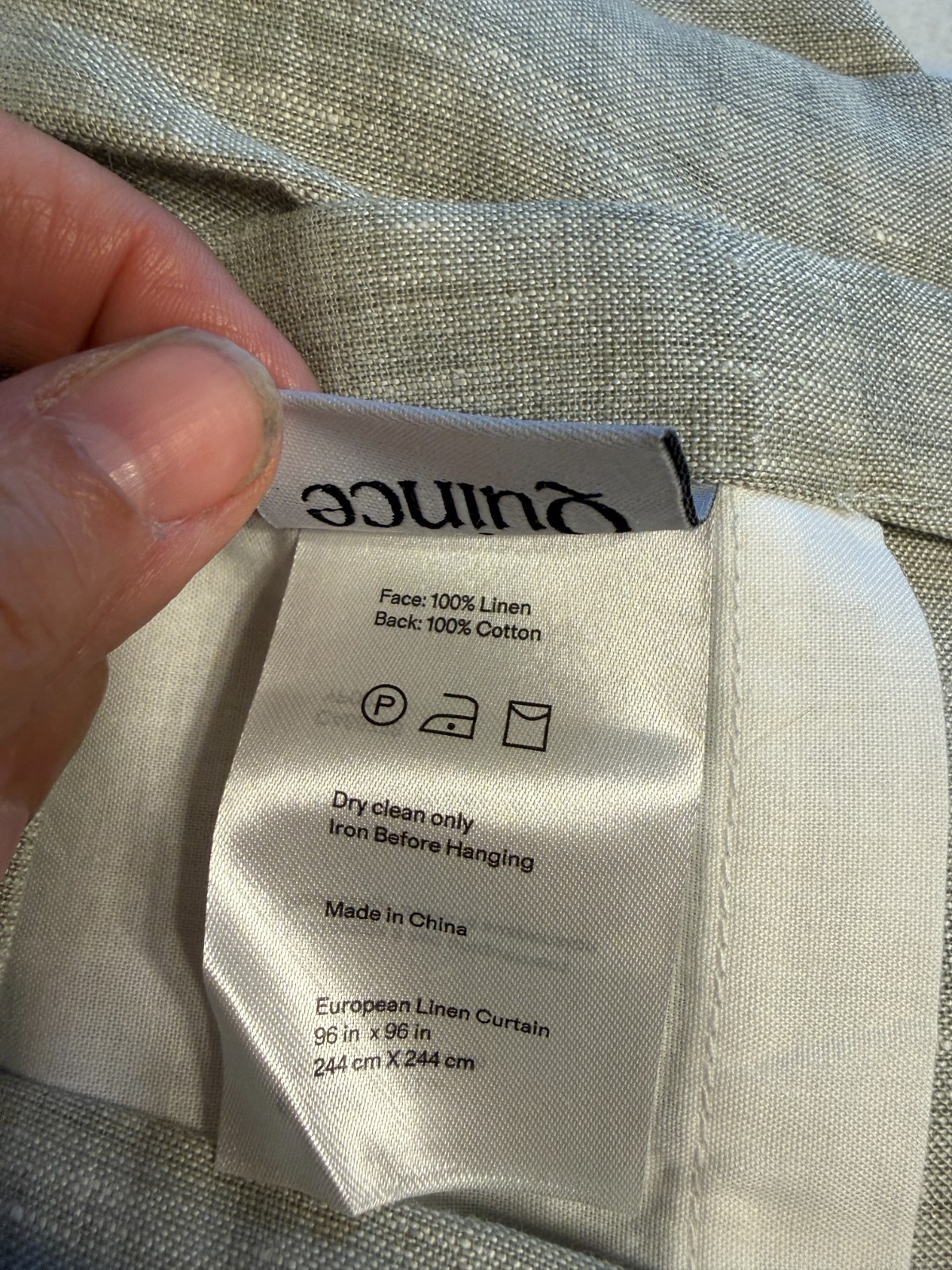 Quince European Linen Curtain Panel 96×96 Sage Green Cotton Lined Drape