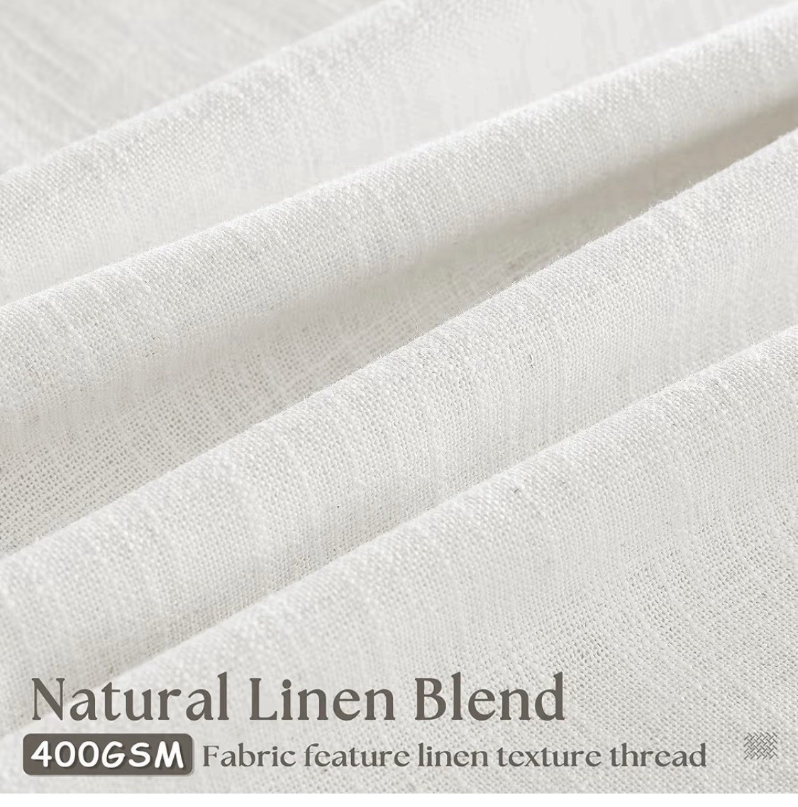 White Linen Blend Curtains 40” W 80” L Pinch Pleat Neutral Light Filter 2 Panel