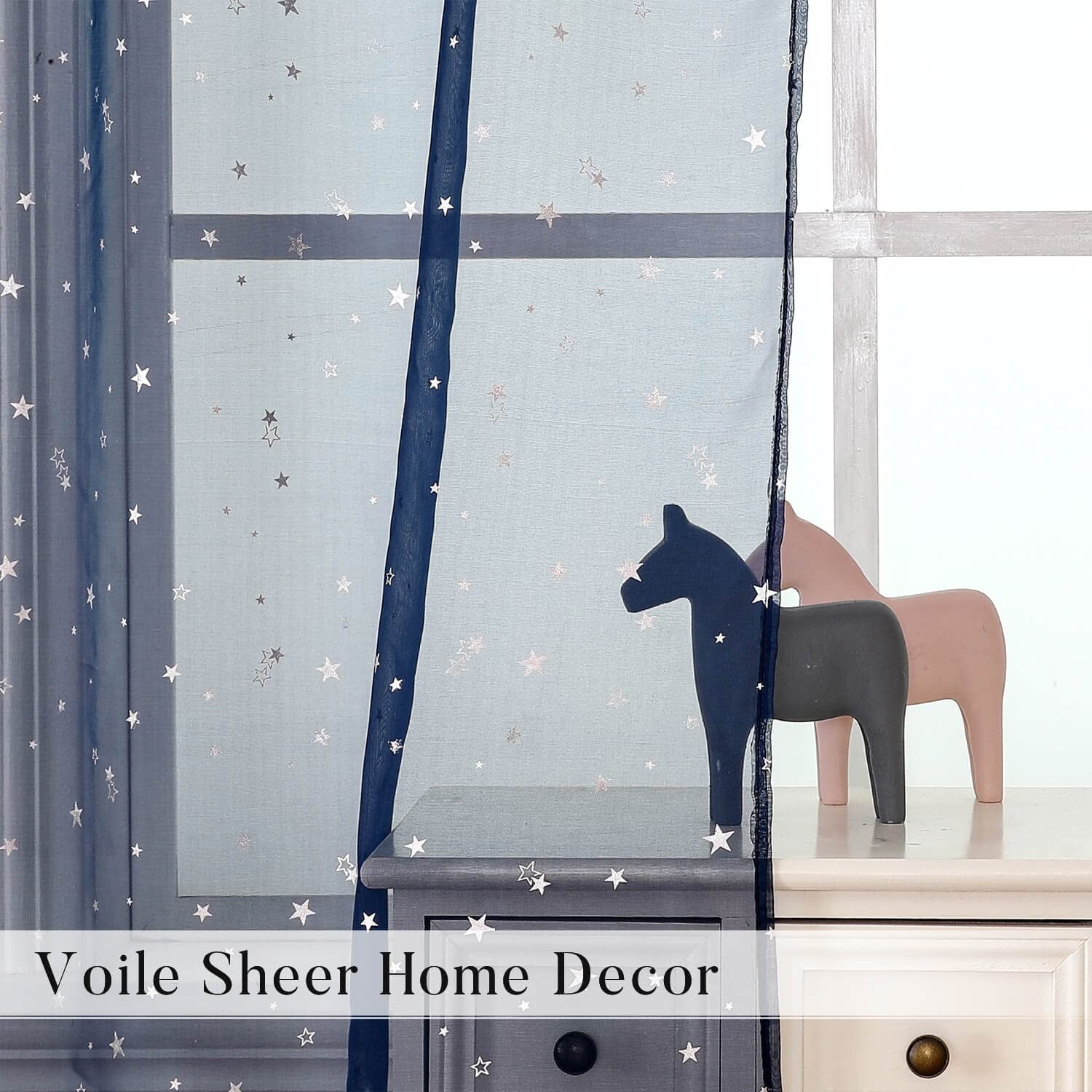 Star Sheer Curtains for Room Set of 2 Panels 63 Inch Length, Blue Starry Moon…
