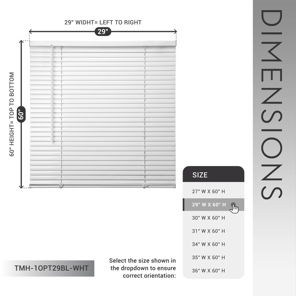 Cordless 1″ Light Filtering Vinyl Mini Blinds, White, 27″ x 60″