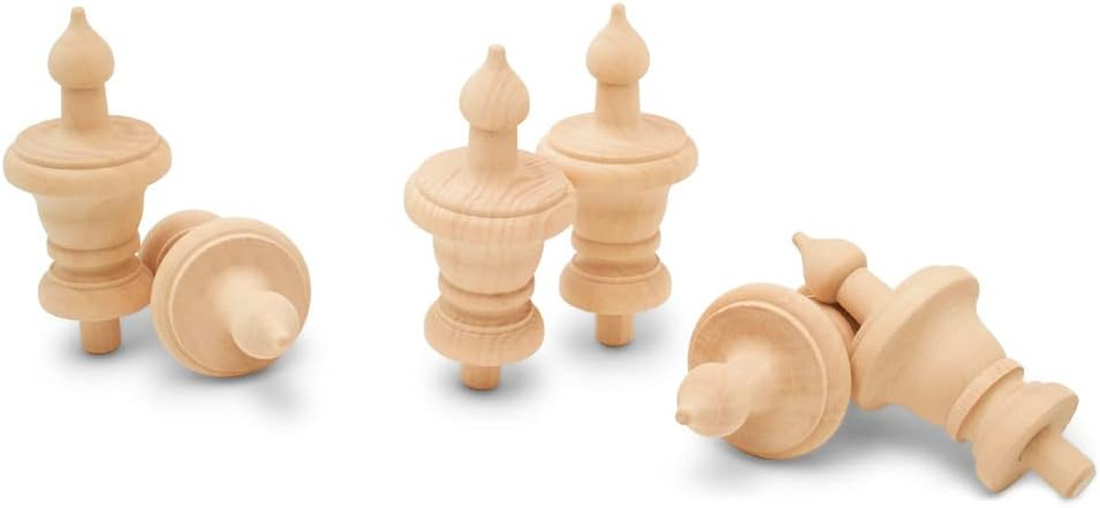 Unfinished Wood Finials – 3-1/2 Inch, Pack of 6 Large Craft Finials for Bed Post