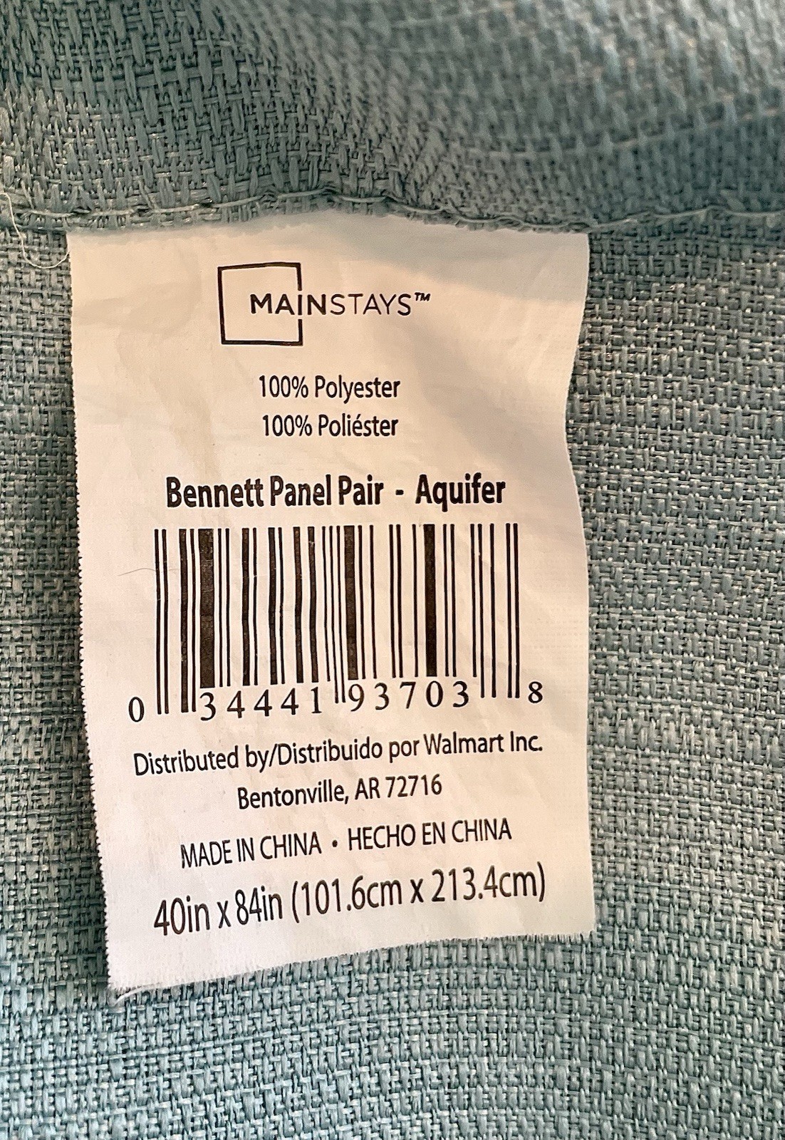 Mainstays Bennett Light Filtering Curtain Panels | Aquifer Blue | 40” x 84”