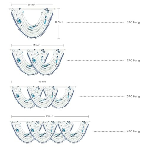 Vintage Print Voile Waterfall Valance 30″W x 24″L (Pack of 1) Blue Butterfly