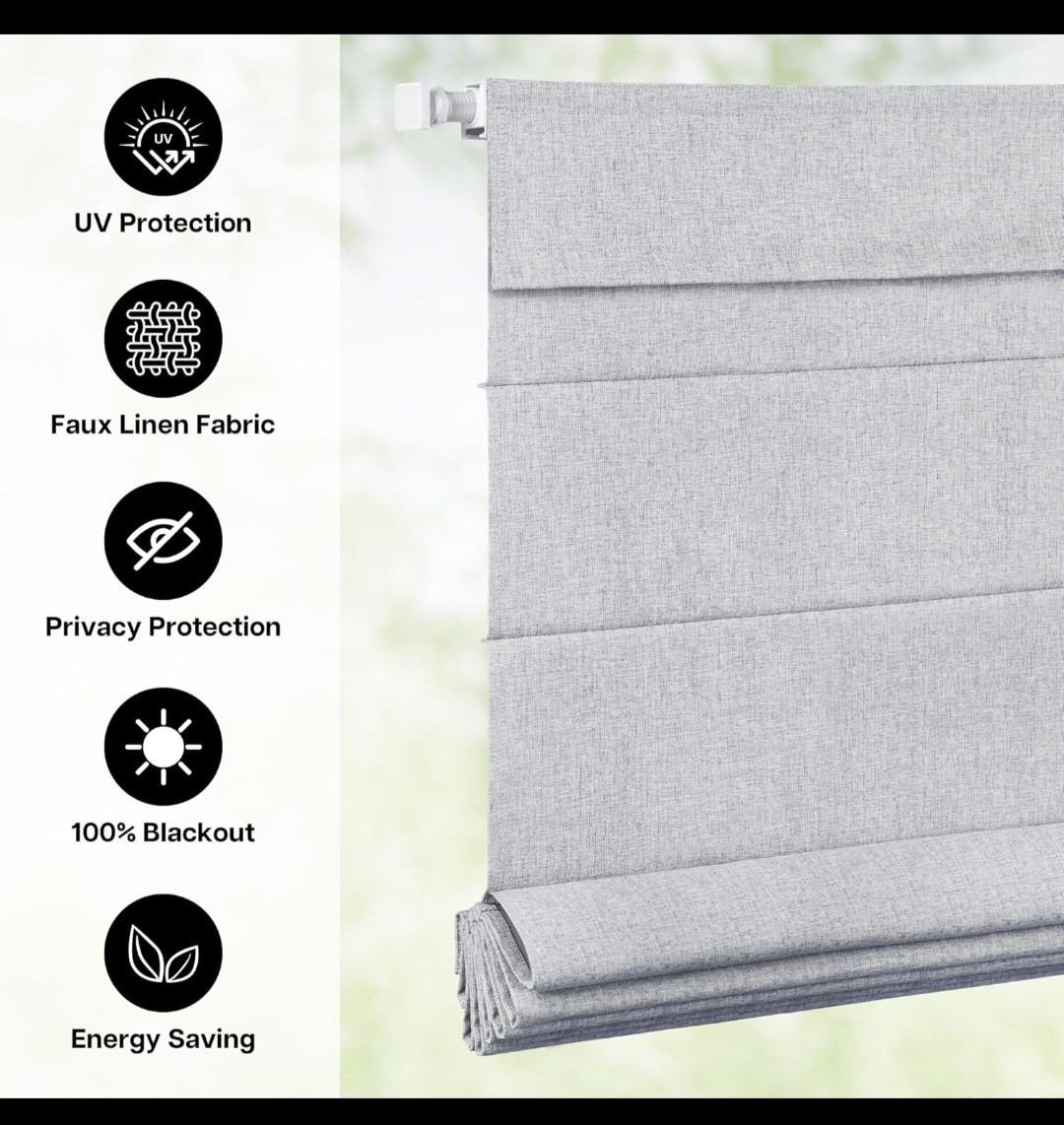 LazBlinds No Drill Cordless Blackout UV Protection Polyester 27″ W x 64″ H, Grey